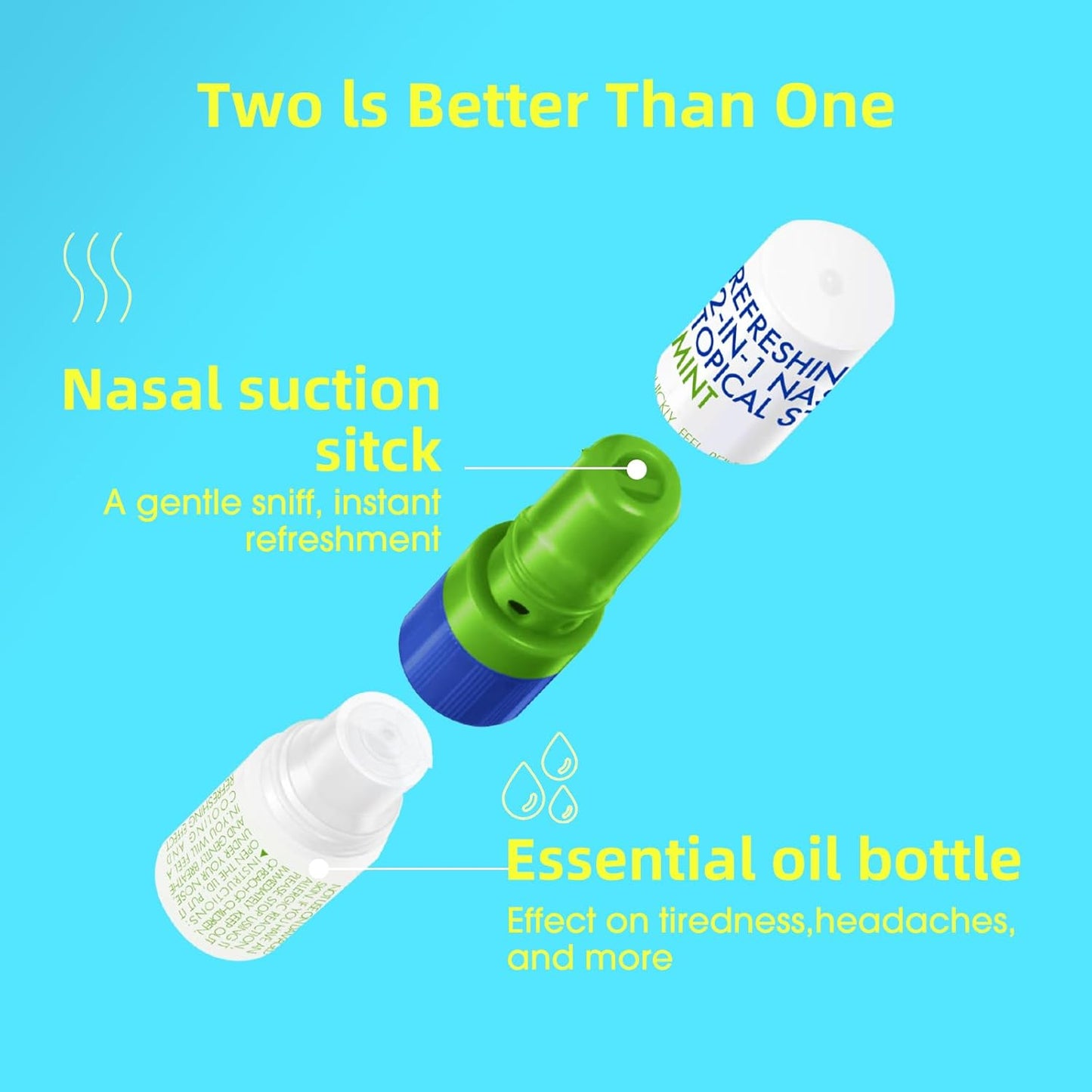 Herb Island 2-in-1 Nasal Stick Inhaler & Essential Oil Topical Rub, Refreshing Nose Inhaler Stick, VapoInhaler Wake Up Stick for Focus & Clear Breathing (3PC Mint)