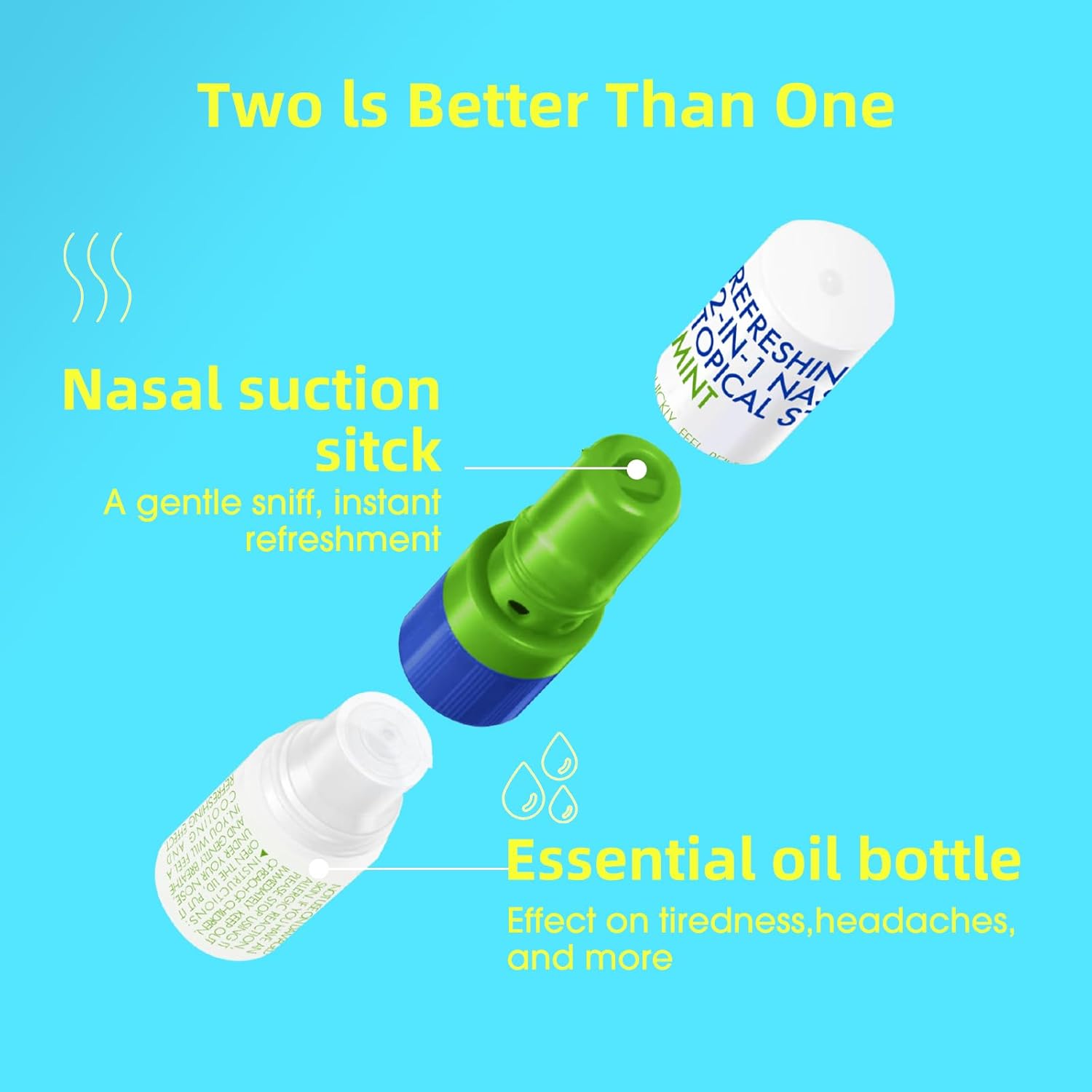 Herb Island 2-in-1 Nasal Stick Inhaler & Essential Oil Topical Rub, Refreshing Nose Inhaler Stick, VapoInhaler Wake Up Stick for Focus & Clear Breathing (3PC Mint)