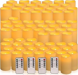 YOROXRG Set of 72 Waterproof Outdoor Flameless Candles, LED Candles with 4 Remote and Timer,(H 4" 5" 6" x D 2.2"),for Halloween Wedding Festiv