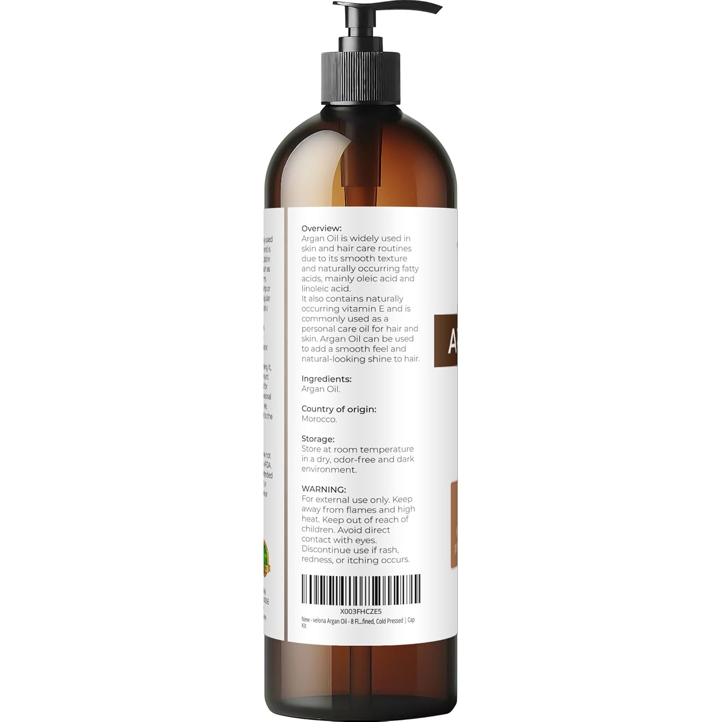 velona Argan Oil - 8 Fl Oz | 100% Pure and Natural | Morocco Oil | Skin, Body and Face Care | Nails Protector | Unrefined, Cold Pressed | Cap Kit