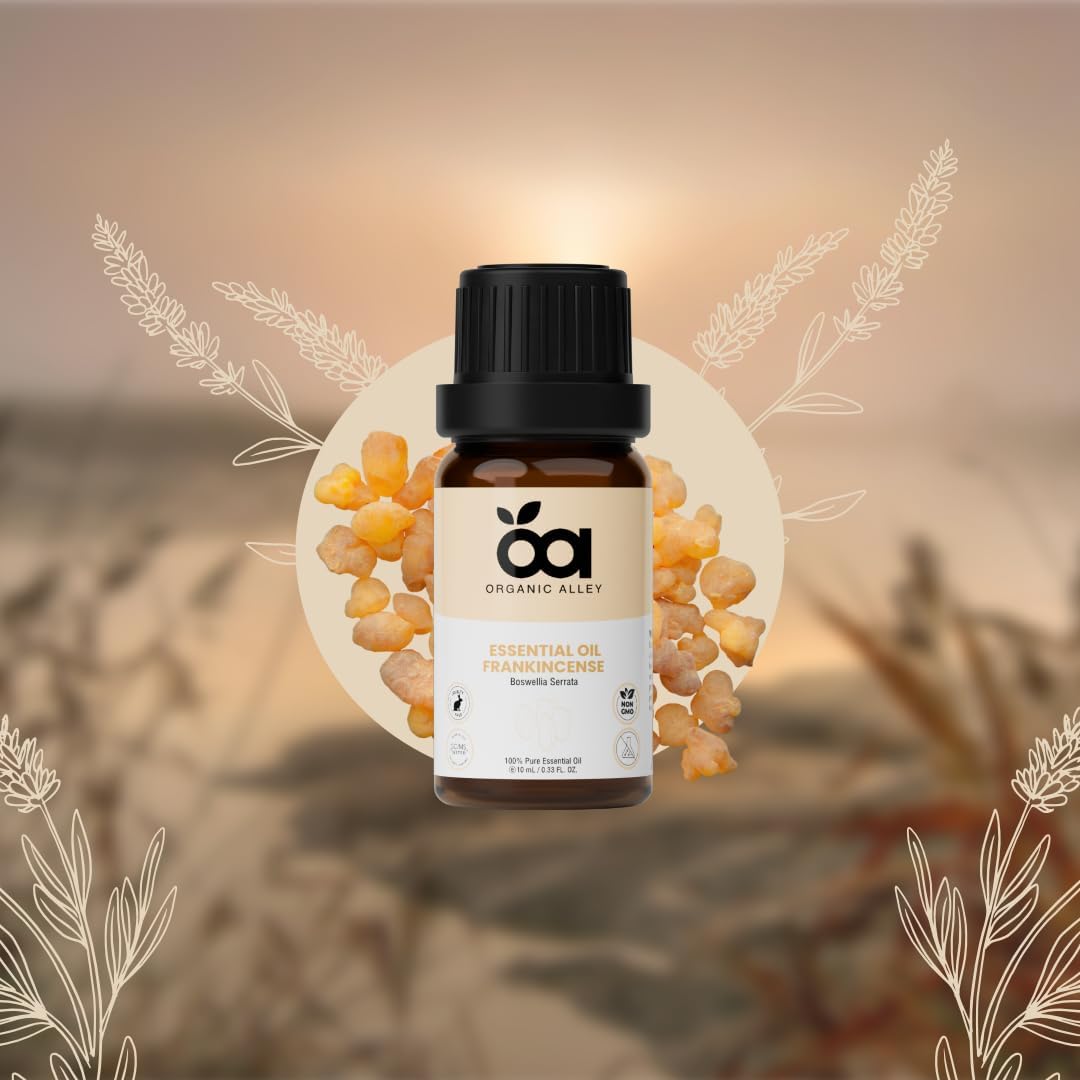 Frankincense Essential Oil by Organic Alley (Boswellia Serrata) | 100% Pure & Undiluted | Natural Aromatherapy for Diffusers & DIY Blends | Earthy-Woody Resin Aroma | (0.33 fl oz)