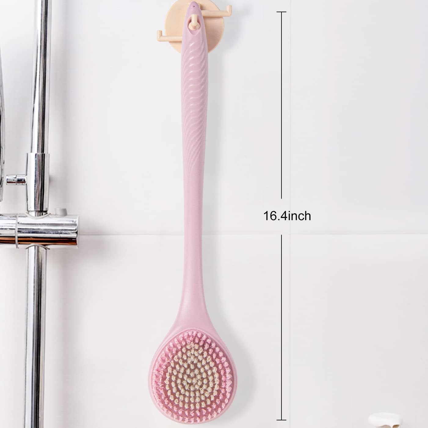 BEDELITE Back Scrubber for Shower, Soft Bath Brush Long Handle for Men & Women(16.4 Inches), Anti Slip Body Scrubber Exfoliator for Cleaning(Pink)