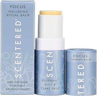 Scentered Aromatherapy Balm Stick for Focus & Concentration - Roll On Essential Oils Blend with Rosemary, Mint, Clary Sage in Shea Butter - Aromatherapy Gifts for Women