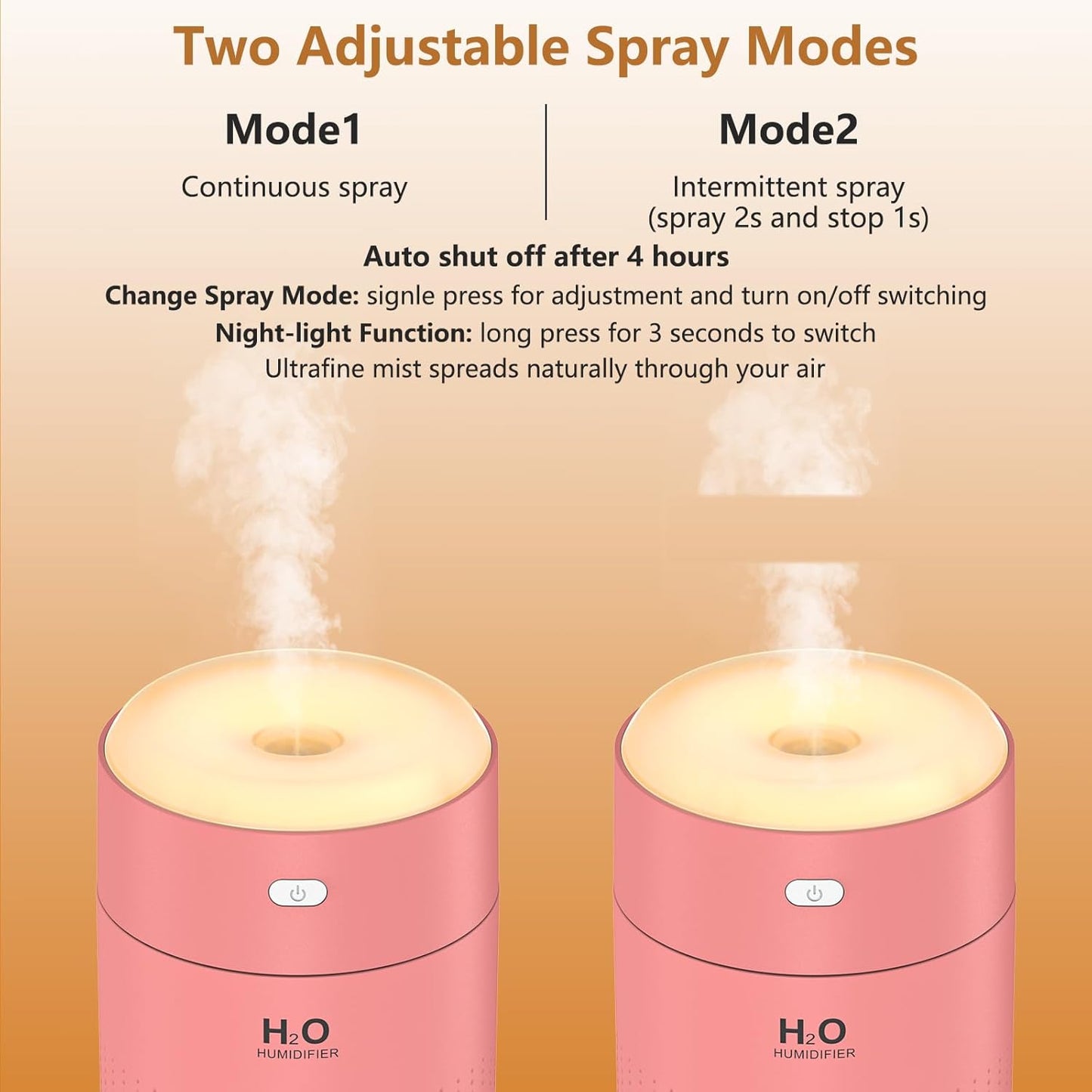 Portable Mini Humidifier, Auto Shut-Off, 2 Mist Modes, Quite, Small Humidifiers for Bedroom Travel Office Desk Plants (Pink)