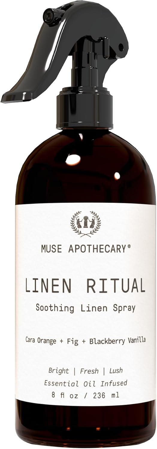 Muse Apothecary Linen Ritual - Aromatic, Soothing, and Relaxing Linen Mist, Laundry and Fabric Spray - Infused with Aromatherapy Essential Oils - 8 oz, Cara Orange + Fig + Blackberry Vanilla