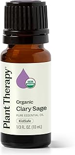 Plant Therapy Organic Clary Sage Essential Oil 10 mL (1/3 oz) 100% Pure, Undiluted, USDA Certified Organic, Natural Calming Aromatherapy for Sleep, Hair, Skin, and Women’s Health