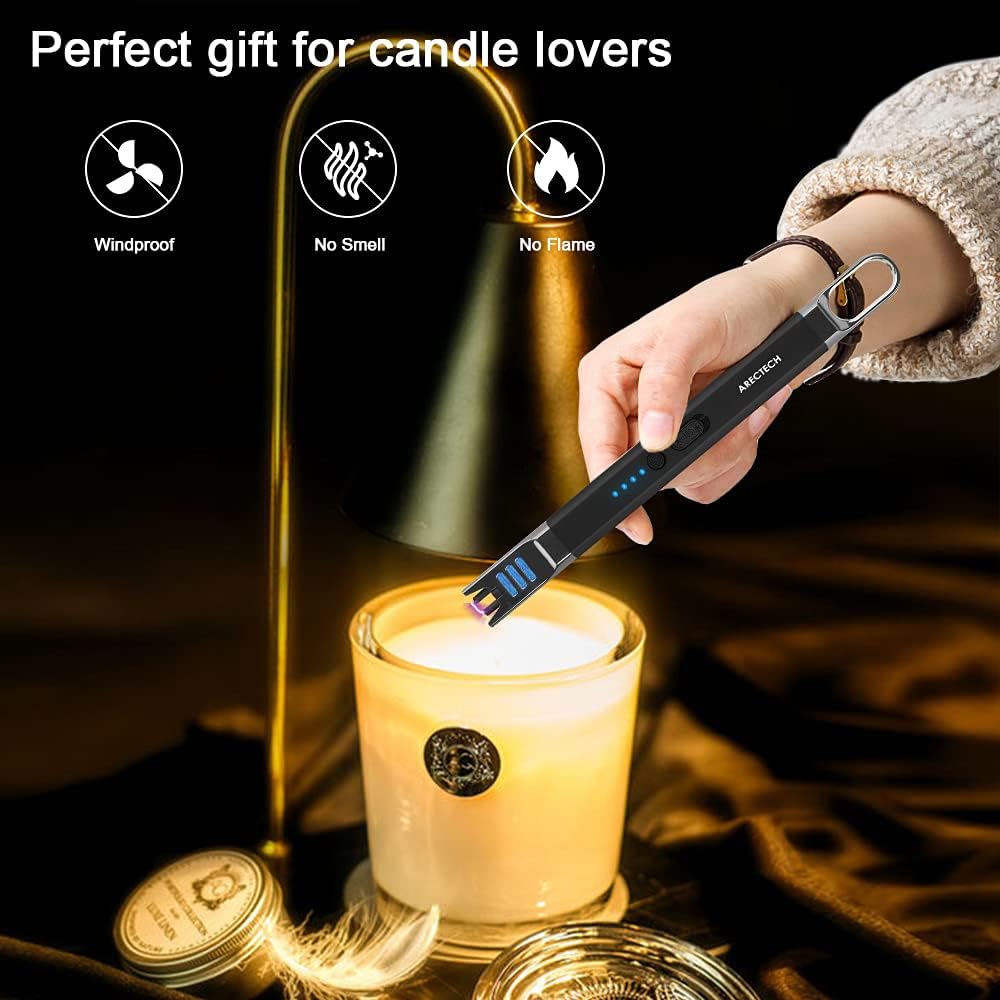 ARECTECH Electric Candle Lighter Rechargeable USB Long Gill Lighter for Candle Cooking Camping BBQs Fireworks Black