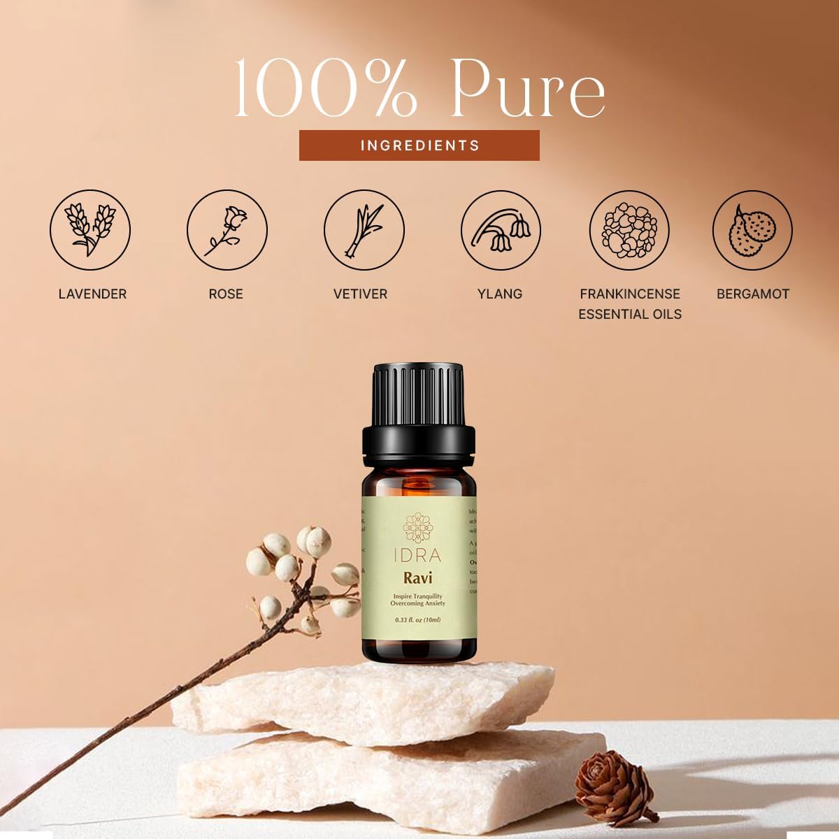 Ravi Essential Oil Blend by Idra Wellness Contains Lavender Rose Ylang Ylang 100% Pure 10ml