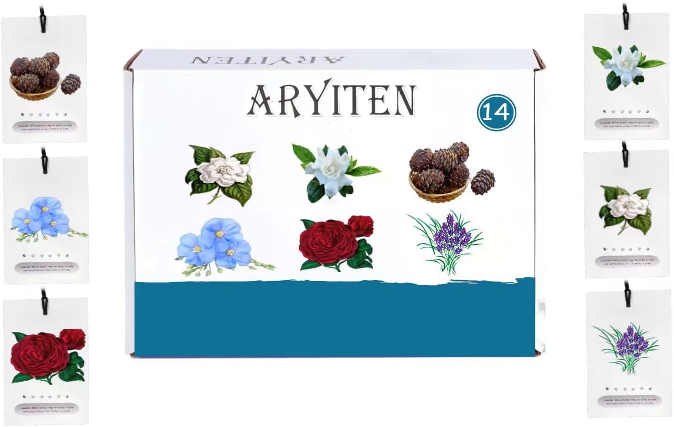 Aryiten 6-in-1 Natural Scented Sachets - 14 Pack Mixed Fragrance Collection with Rose, Lavender, Cedar, Linen, Jasmine & Gardenia for Home, Closet, Drawer | Long Lasting Air Freshener