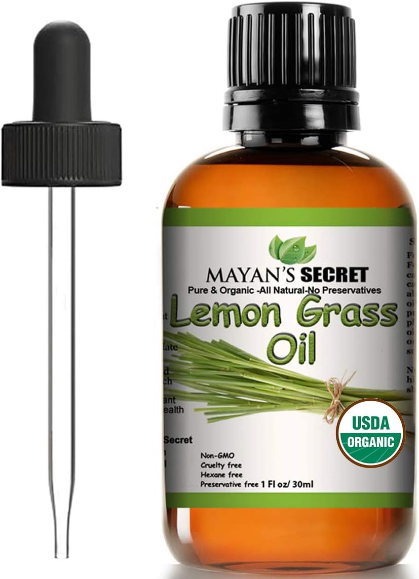 USDA Certified Organic Lemongrass Essential Oil (100% Pure & Natural - UNDILUTED) 1oz Amber Glass Bottle