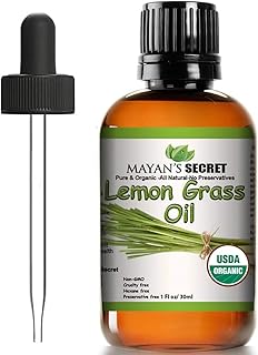 USDA Certified Organic Lemongrass Essential Oil (100% Pure & Natural - UNDILUTED) 1oz Amber Glass Bottle