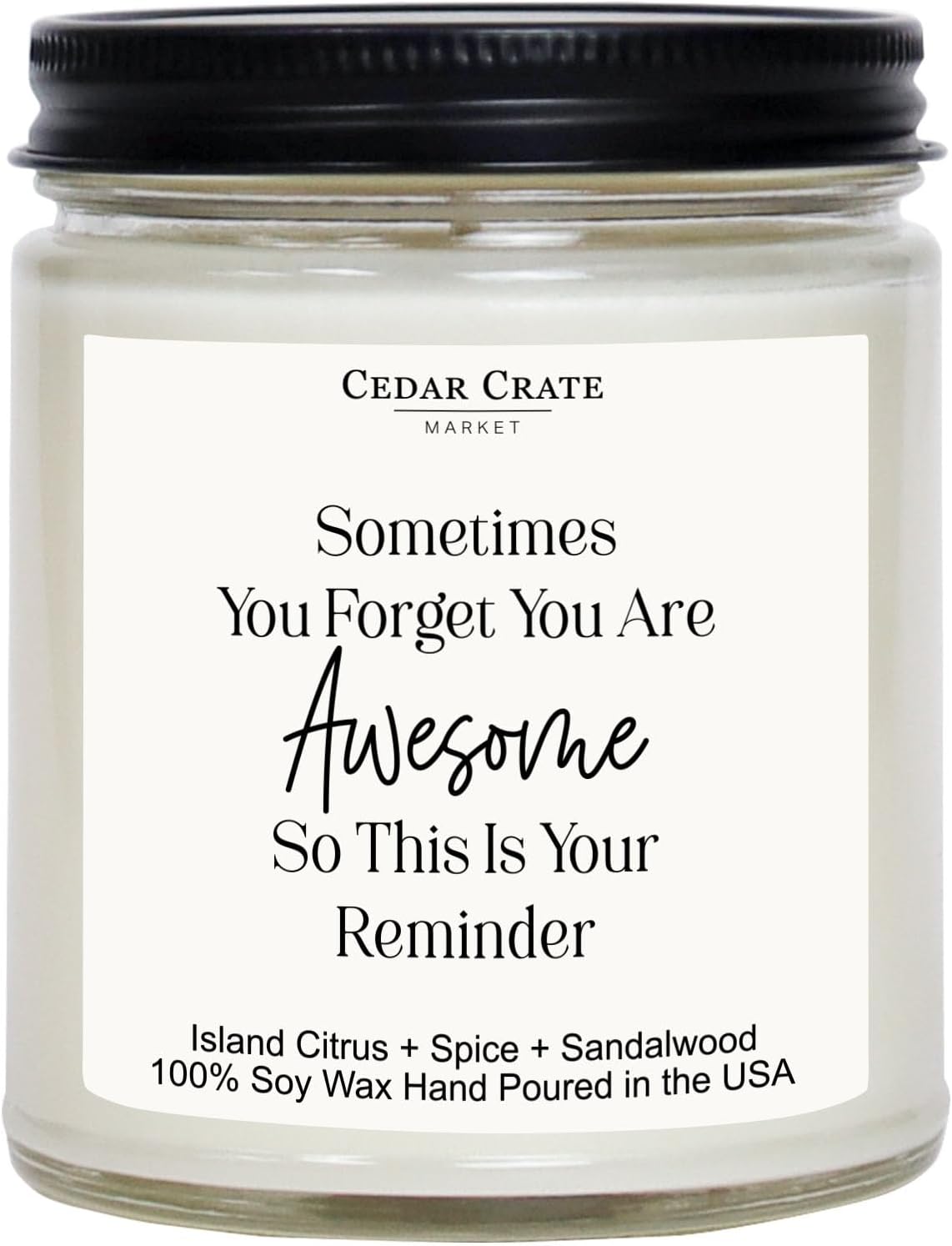 Cedar Crate Market Inspirational Candle Gifts for Women, Thank You Gifts for Women Island Citrus Spice Sandalwood Soy Wax Scented Jar Candle, Best Friend Candle Present Hand Poured in USA, 9oz