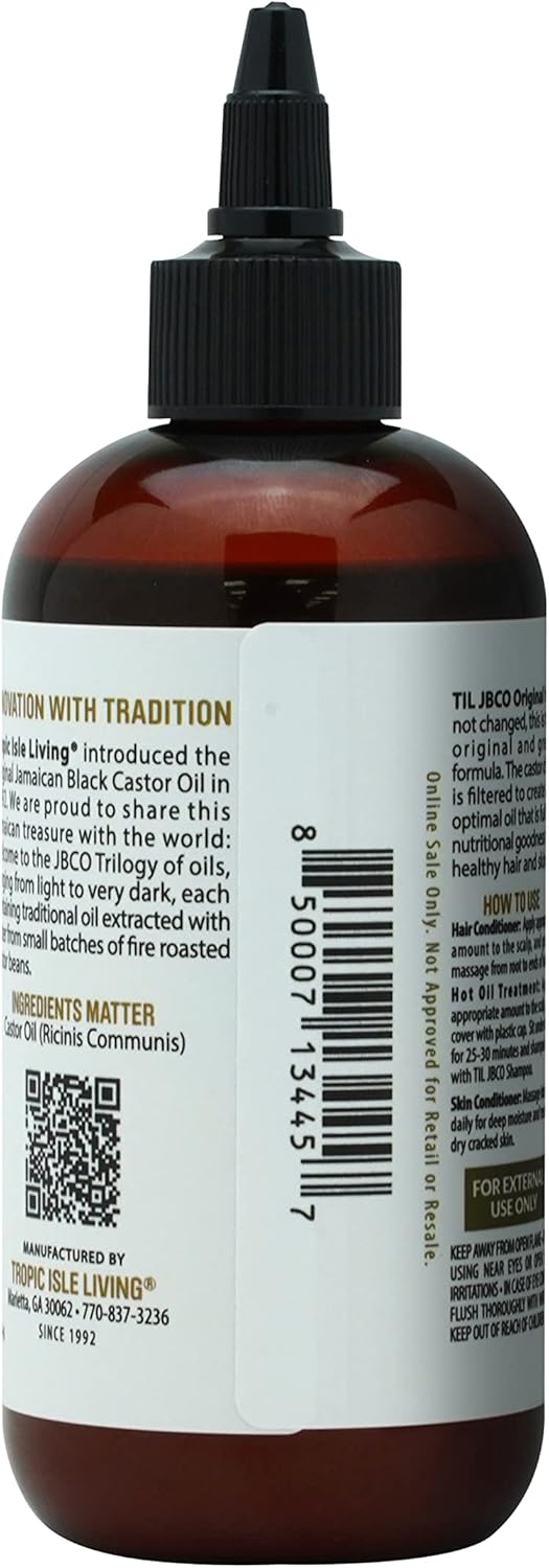 Tropic Isle Living Jamaican Black Castor Oil 8oz | Rich in Vitamin E, Omega Fatty Acids & Minerals | For Hair Growth Oil, Skin Conditioning, Eyebrows & Eyelashes, Scalp and Nail Care