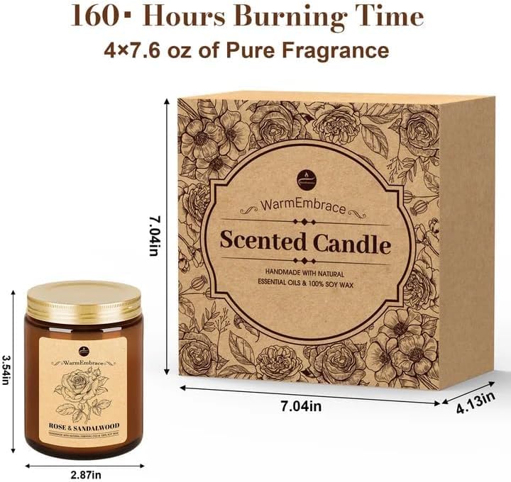 WarmEmbrace Lavender Candles, 4-Pack Scented Candle Set for Women, 7.6 oz Natural Organic Soy Wax in Glass Jar, 160 Hours Long-Lasting Burn, Perfect for Mother's Day, Birthday Gifting (4 Fragrance)