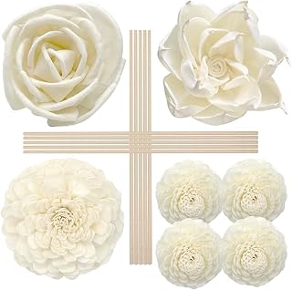 Flower Diffuser Sola Wood Flowers Natural Material Aromatherapy Reed Decorative Aromatherapy Flower Refill Diffuser Reeds, 7Pcs Flower, 10 Pcs Diffuser Rattan