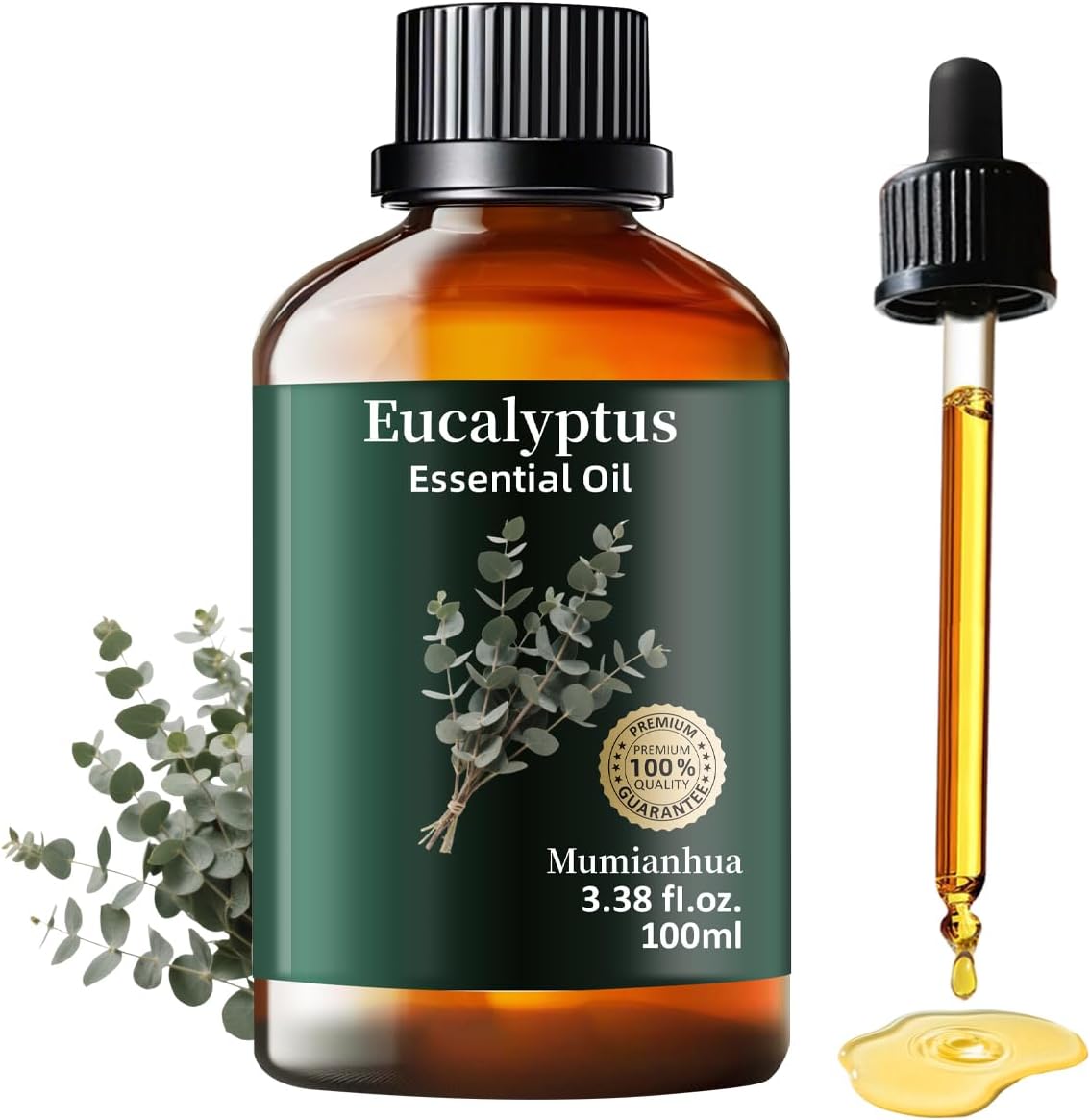Eucalyptus Essential Oil, Pure Mumianhua Natural Oil for Outdoor Protective Barrier & Patio Freshness, Aromatherapy for Diffuser, DIY Spray, Skin, Hair Care – 3.38 Fl Oz