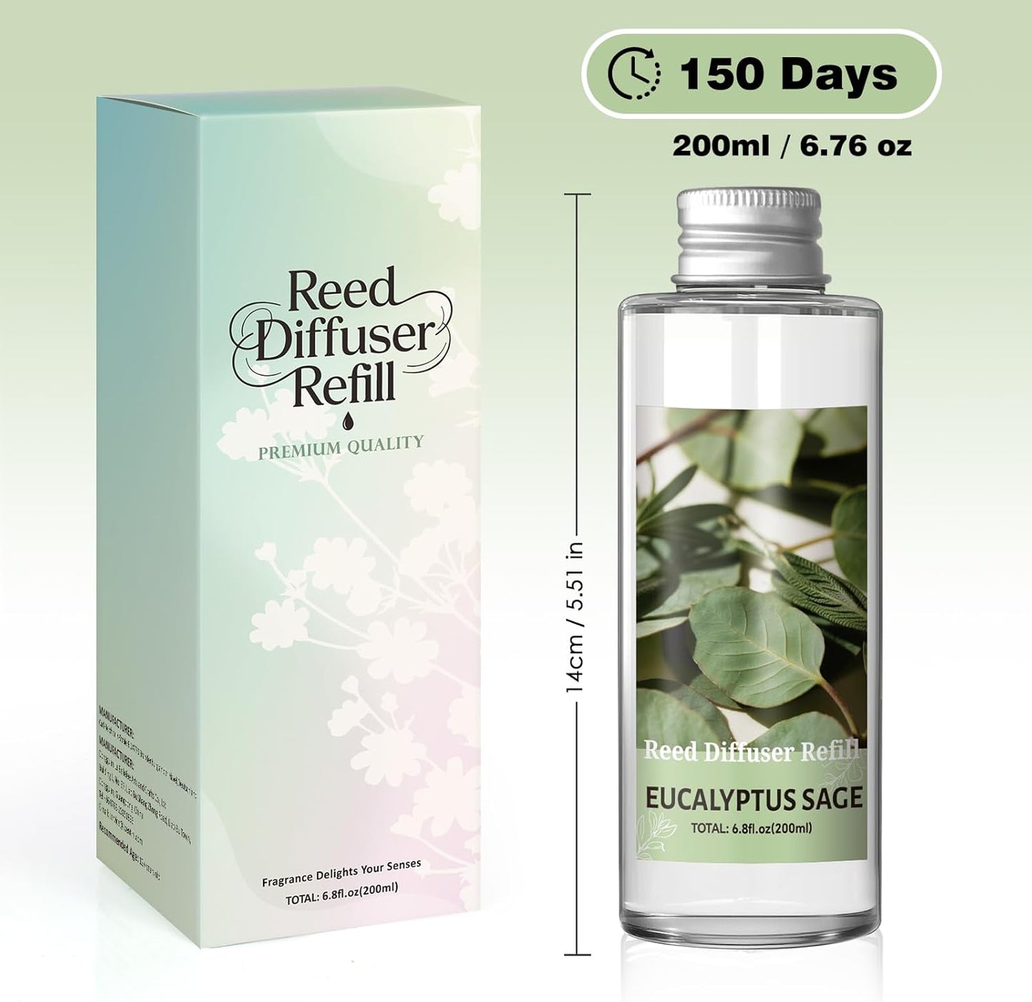 SCENTORINI Reed Diffuser Oil Refill, Eucalyptus Sage Diffuser Oil 6.76 Fl Oz, Natural Scented Essential Oil Refill Long Lasting Summer Home Fragrance for Room Spa Aromatherapy Bathroom Home Decor