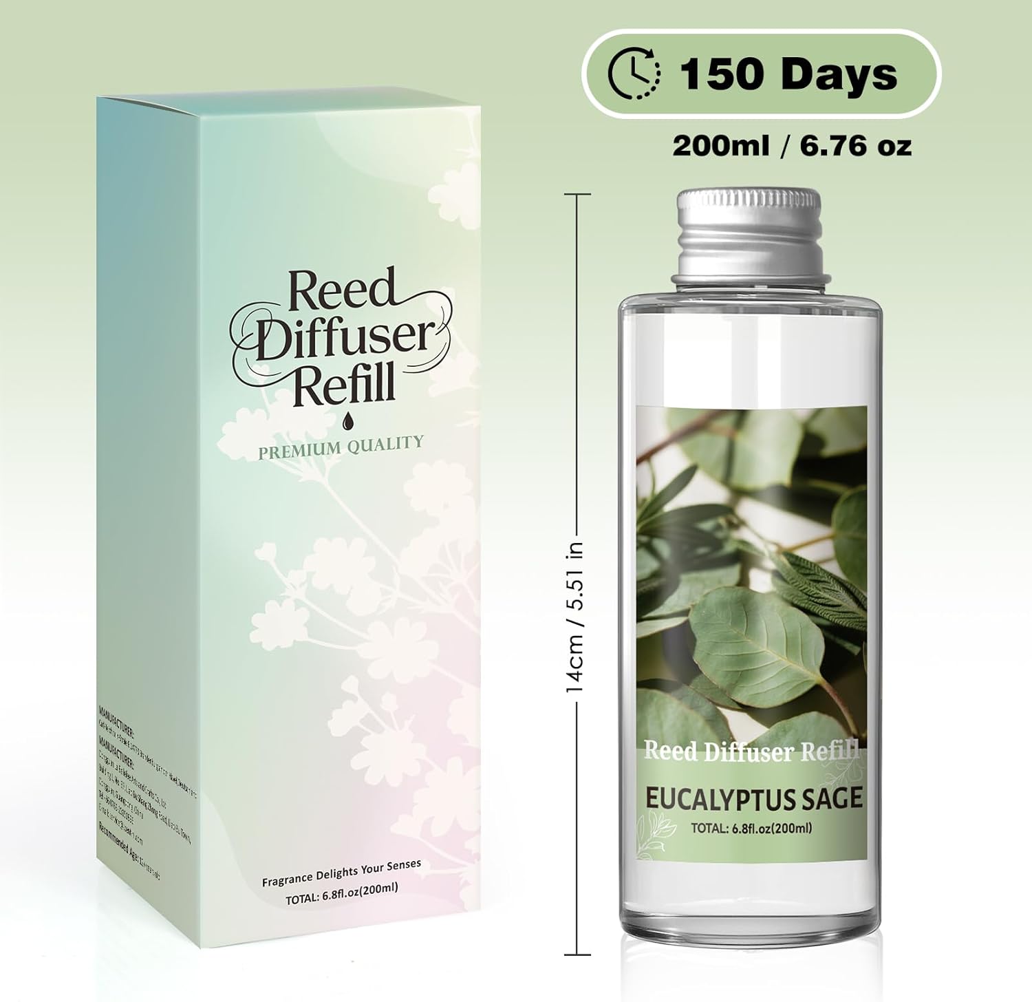 SCENTORINI Reed Diffuser Oil Refill, Eucalyptus Sage Diffuser Oil 6.76 Fl Oz, Natural Scented Essential Oil Refill Long Lasting Summer Home Fragrance for Room Spa Aromatherapy Bathroom Home Decor