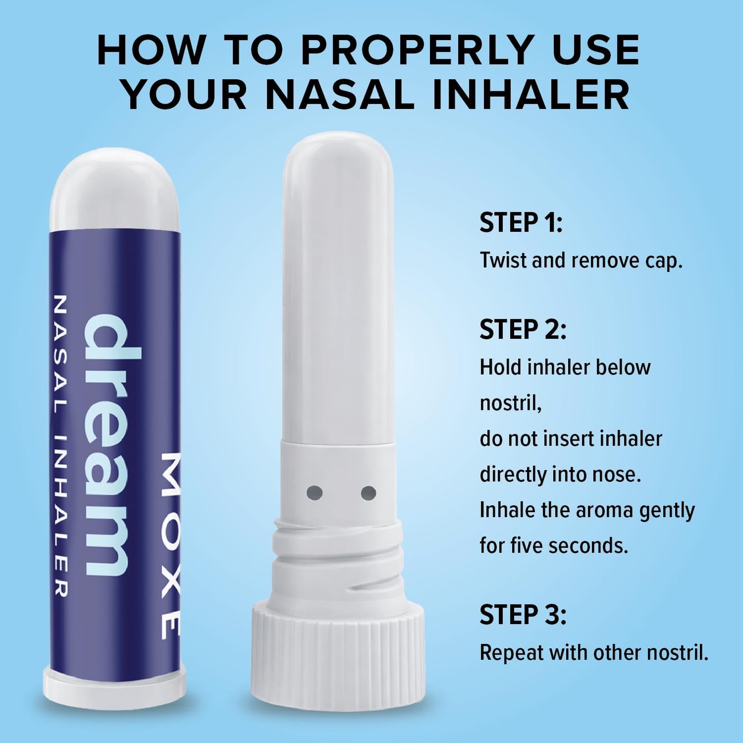 MOXĒ Dream Nasal Inhaler, Essential Oil Blend, Calming, Relaxing, Natural Tension Calmness, Soothing Fragrance, Lavender, Chamomile, Lemongrass, Grapefruit, Made in USA (3 Pack)