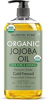 Majestic Pure Oil - 100% Pure and Natural- Cold Pressed & Hexane Free Natural Hair Growth Oil for Eyelashes, Eyebrows, Skin, Body, Face, Nails & Scalp - USDA Organic Jojoba Oil 8 Fl Oz