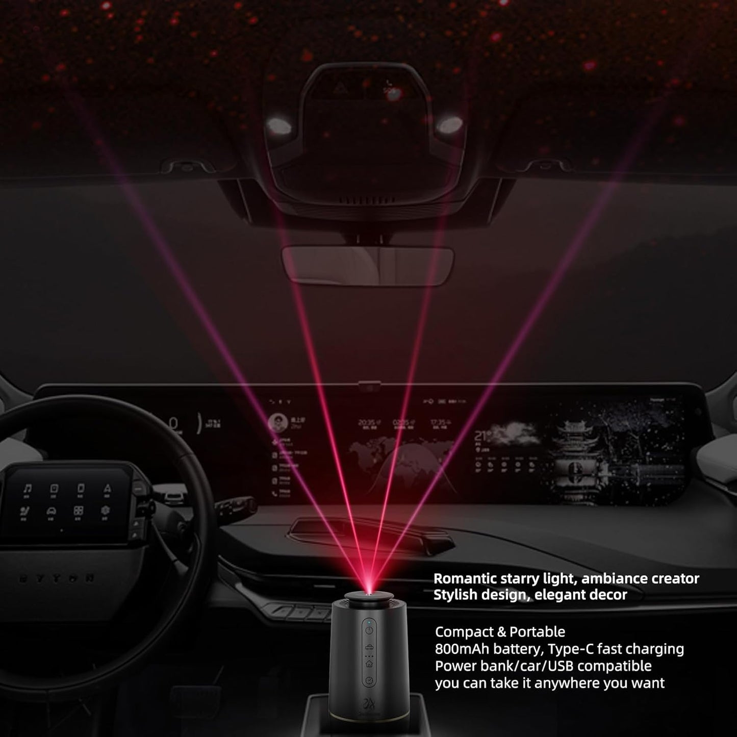 Waterless Oil Diffuser, Portable Car Diffusers for Essential Oils, Wireless Diffusers with 3 Mist Levels & Timer, ABS Material, Starry Night Light for Car Home Office, Includes 3 Scent Oils