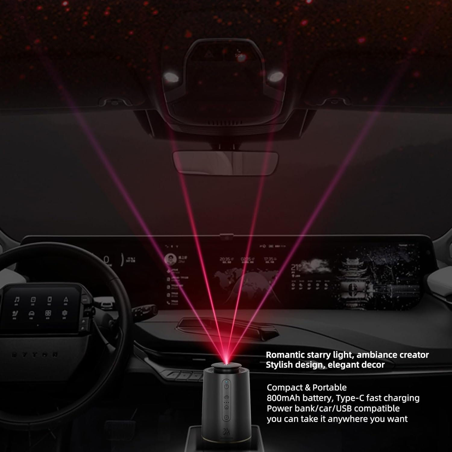 Waterless Oil Diffuser, Portable Car Diffusers for Essential Oils, Wireless Diffusers with 3 Mist Levels & Timer, ABS Material, Starry Night Light for Car Home Office, Includes 3 Scent Oils