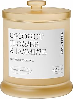 Coconut Flower & Jasmine Scented Candle, 13oz Natural Soy Wax Candle with 2 Wicks, 75 Hour Long Lasting Aromatherapy Candle for Stress Relief, Non Toxic Luxury Candle for Home Decor