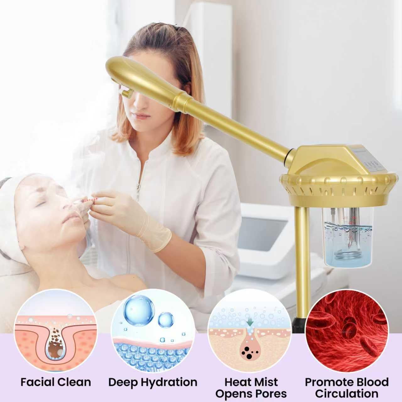 Facial Steamer, Professional Facial Steamer for Estheticians, Hot Mist & Timer Function, Ozone Face Steamer on Wheels for Spa, Salon and at Home Use