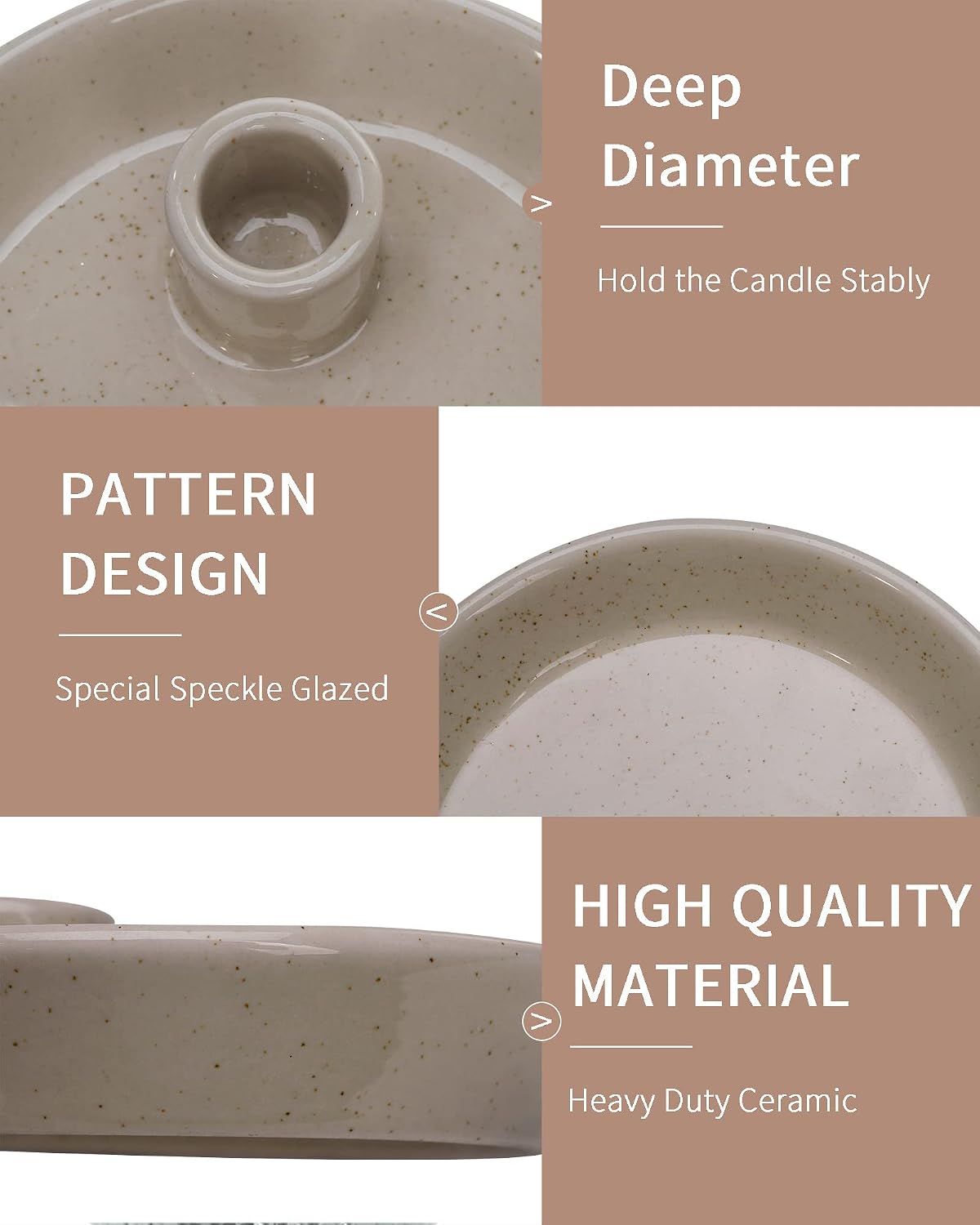DN DECONATION Ceramic Candle Holder, Boho Candlestick Holder with Round Plate for Taper Candles, Unique Farmhouse Porcelain Candle Stick Holder for Meditation/Yoga Room Home Wedding Decor(Gray)