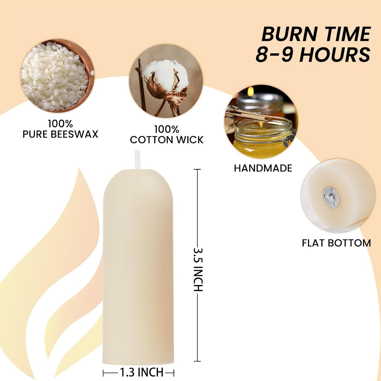 White Small Pillar Candles 4-Pack - 10-Hour Long Burning 100% Natural Beeswax Candles, Perfect for Everyday Use, Home & Travel, Power Outages，Classic Pillar Style (3.5"x1.3")