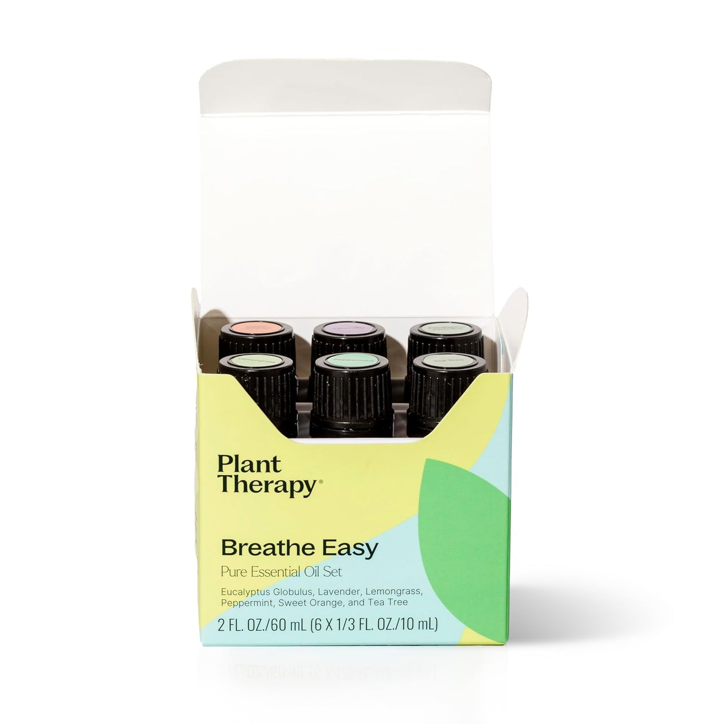Plant Therapy Breathe Easy Essential Oil Set of 6 Bottles 10 mL (1/3 oz) Each, Lavender, Eucalyptus, Peppermint, Lemongrass, Orange Sweet, Tea Tree, 100% Pure, Aromatherapy
