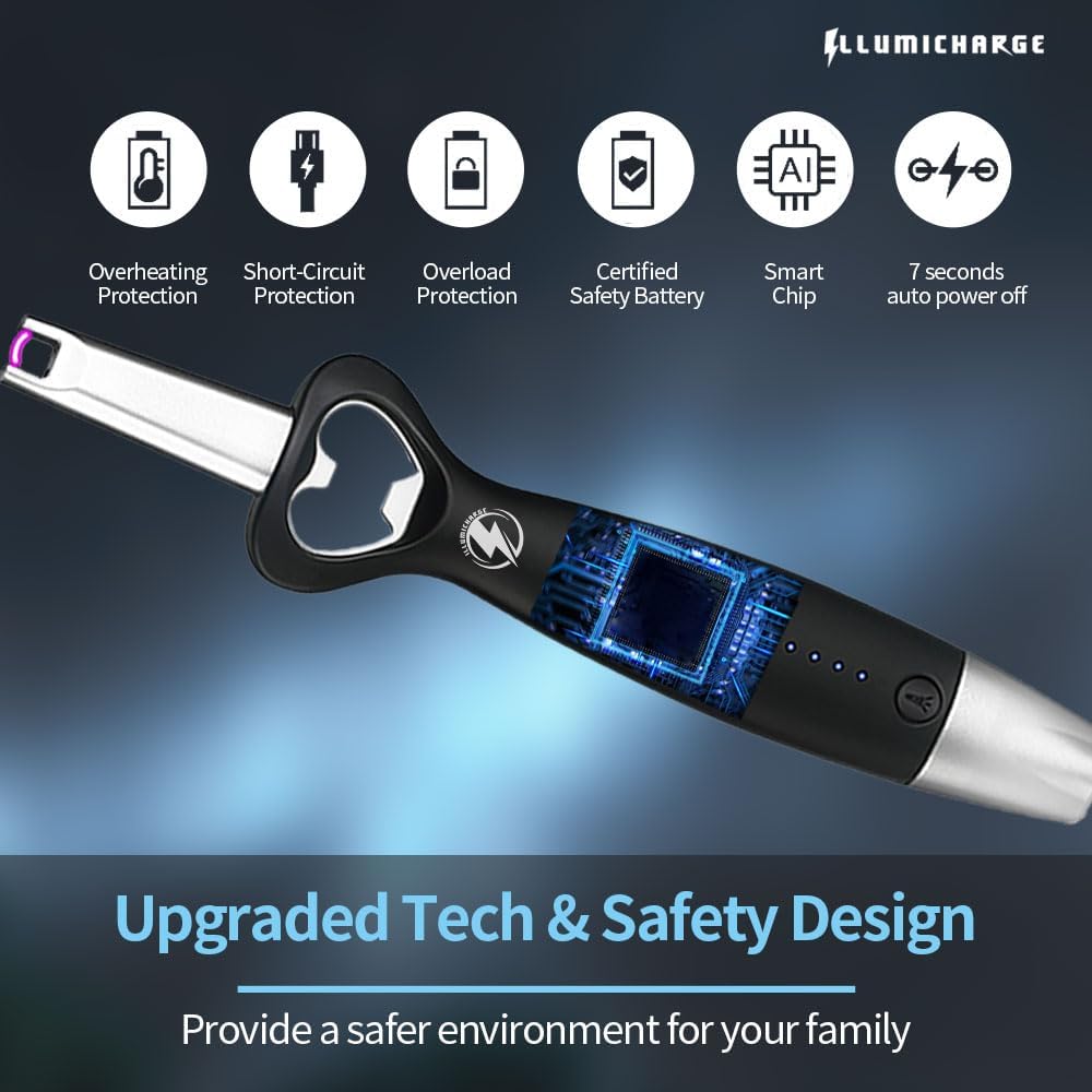 BBQ Bro Electric ARC Plasma Lighter - LED Flashlight, Bottle Opener for BBQ Kitchen & Drinking Enthusiasts. Candle Fireplace BBQ Lighter. Unique Gift Multifunctional Tool (Gold)