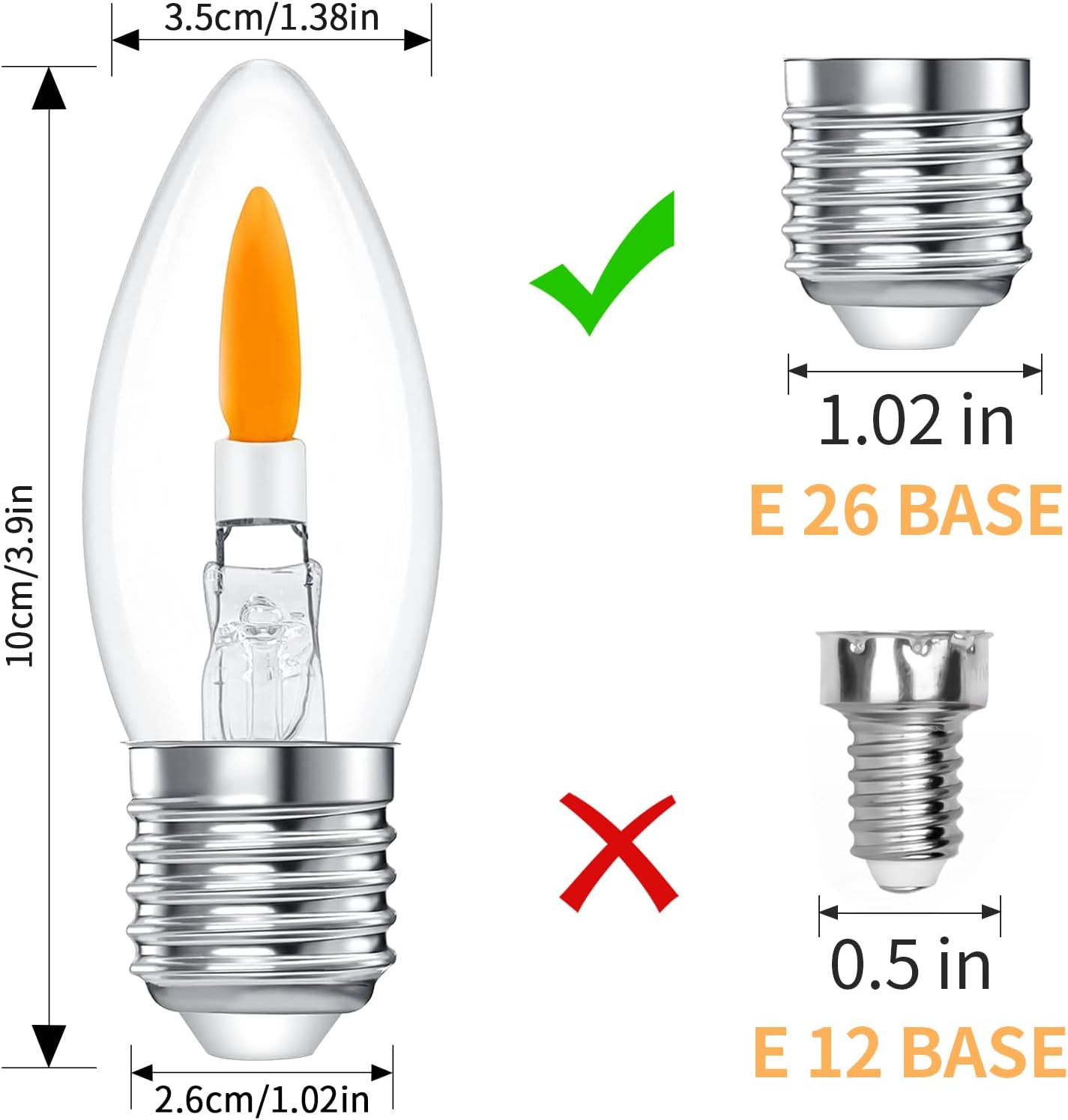 HEWA-Tech B11 Flame Bulbs 2-Pack - Standard Medium Base (E26, Not Candelabra E12), 2 Mode Flickering LED 1800K, Non-Dimmable for Halloween/Christmas Porch & Home Decor