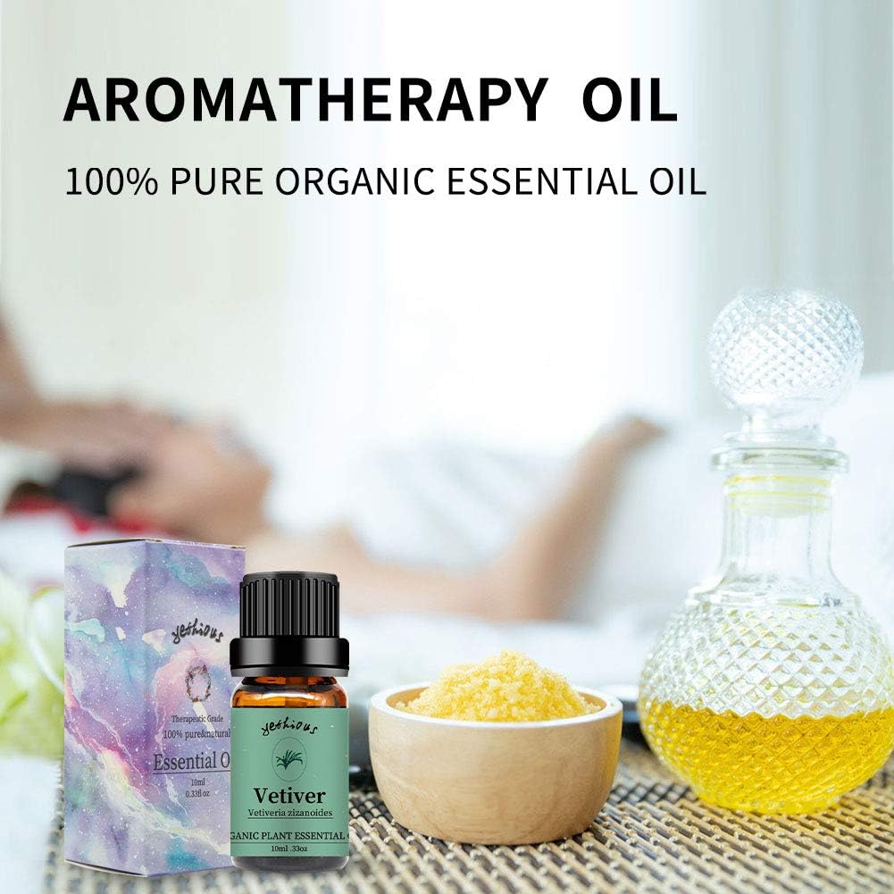 yethious Vetiver Essential Oils for Diffuser & Aromatherapy Pure Vetiver Oil for Skin, Hair Gift Oils - 10ML