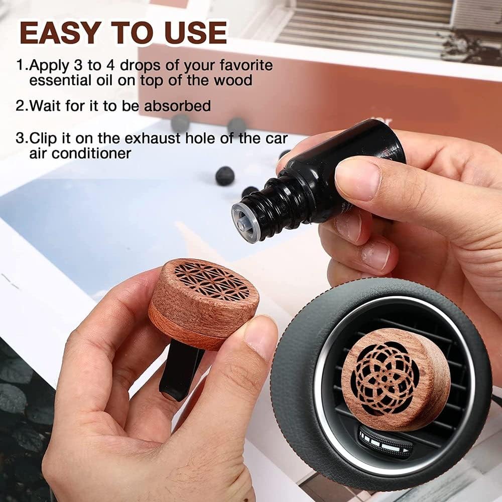 2 Pcs Wooden Essential Oil Aroma Diffuser Portable Mini Diffuser with Lava Stone Scent Diffuser Clip Air Freshener Used in Office Bedroom