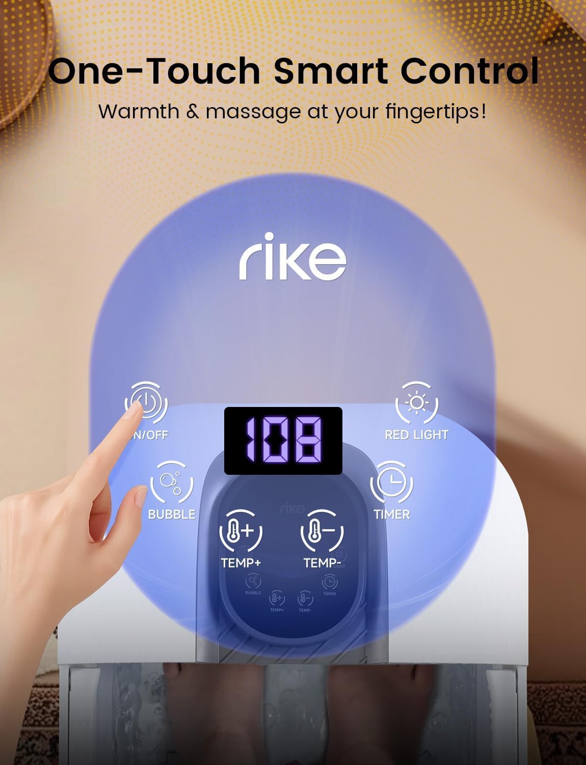 RIKE Collapsible Foot Spa with Fast PTC Heating and Massage, 14 Temp Control Precise Heated Foot Bath, Smart Digital Touch Screen & Ambient Light, Space-Saving Design,2026 Fathers Day Gift for Men