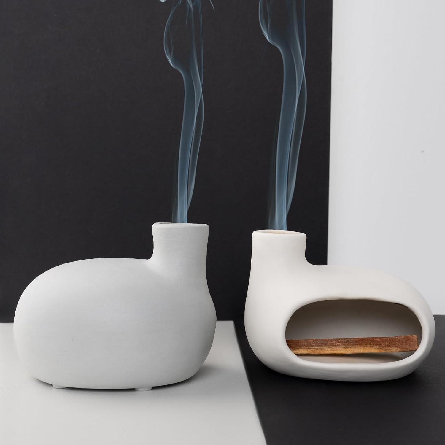 MOUGIGI Terracotta Palo Santo Holder - Modern Incense Burner, Cone Burner, Tabletop Fireplace - Purify and Energize Your Home with Fragrant Palo Santo Wood, Sage - Perfect for Meditation and Yoga