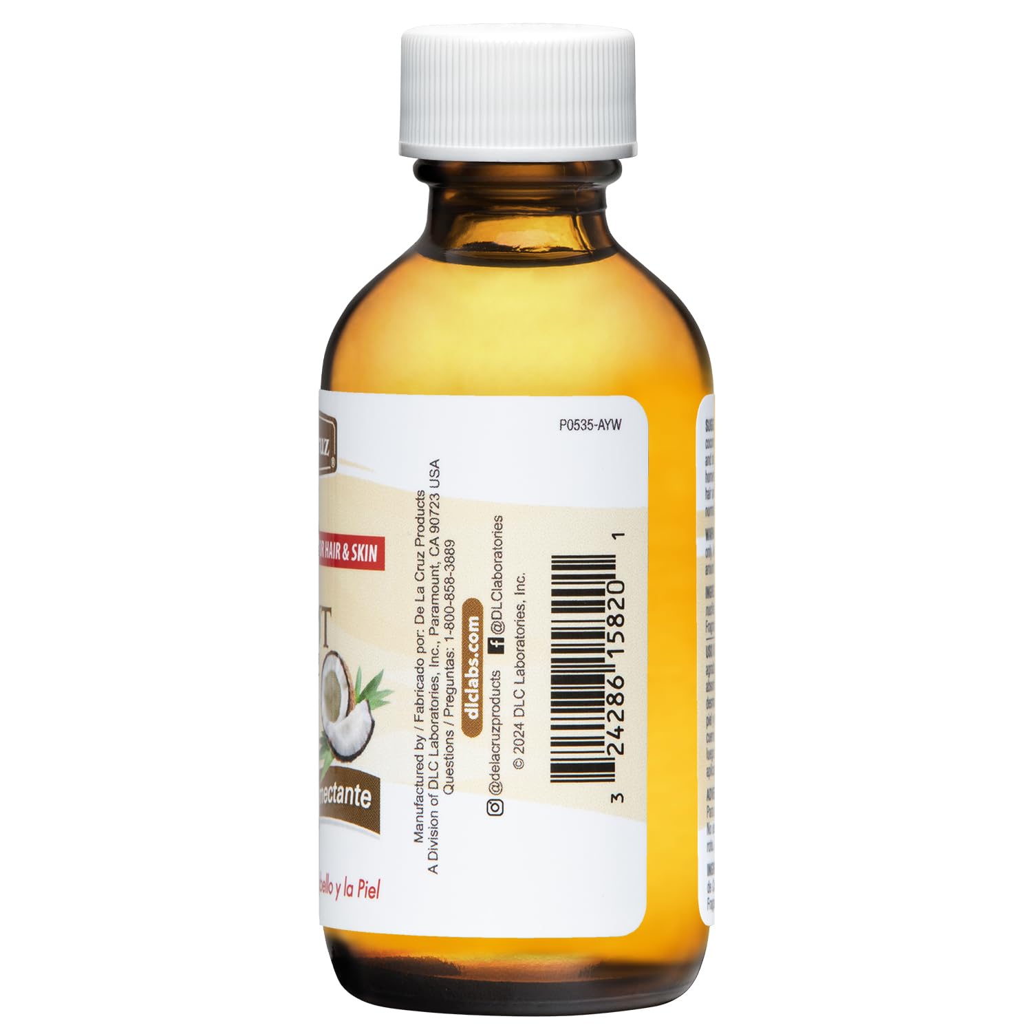 De La Cruz Fractionated Liquid Coconut Oil - Liquid Coconut Oil for Skin and Hair - Natural Moisturizer for Skin and Hair - 2 FL OZ