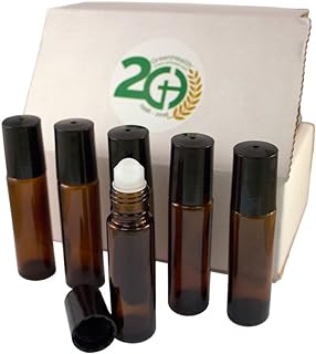 GreenHealth Aromatherapy - Amber Glass Bottle with Roll On Applicator and Black Cap - 10 ml - Package of 6