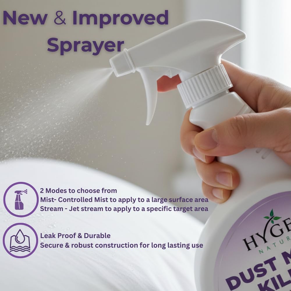 Hygea Natural Dust Mite Killer Spray - Eliminates Dust, Carpet, Rodent, Bird, Mites - Safe for Home, Children, Pets, Bedding & Furniture, 24 oz, Unscented