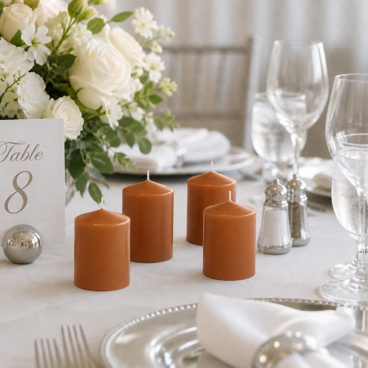 Yummi 2.25" x 3" Toffee Slim Round Pillar Candles - 4 per pack