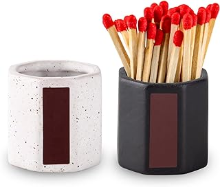 2 Pack Match Holder With Striker - Anise Match Cloche - Black and White Matches for Candles & Bathroom
