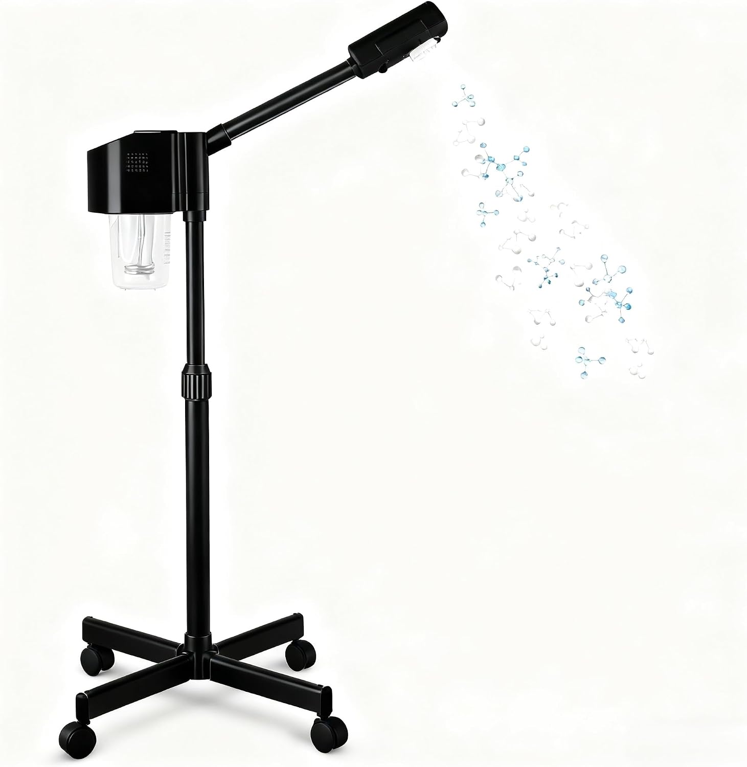 Professional Facial Steamer, Hot Mist Spray, Vaporizador Facial Steamer for Esthetician, Height Adjustable, SPA at Home, Black