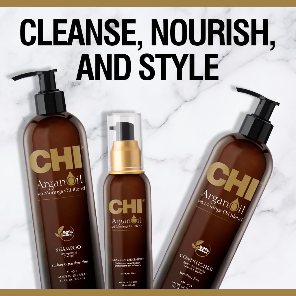 CHI Argan Oil Luxe Trio Kit, Professional Salon Quality Shampoo, Conditioner & Moringa Oil for Dry Damaged Hair Repair, Frizz Control, Moisture & Shine