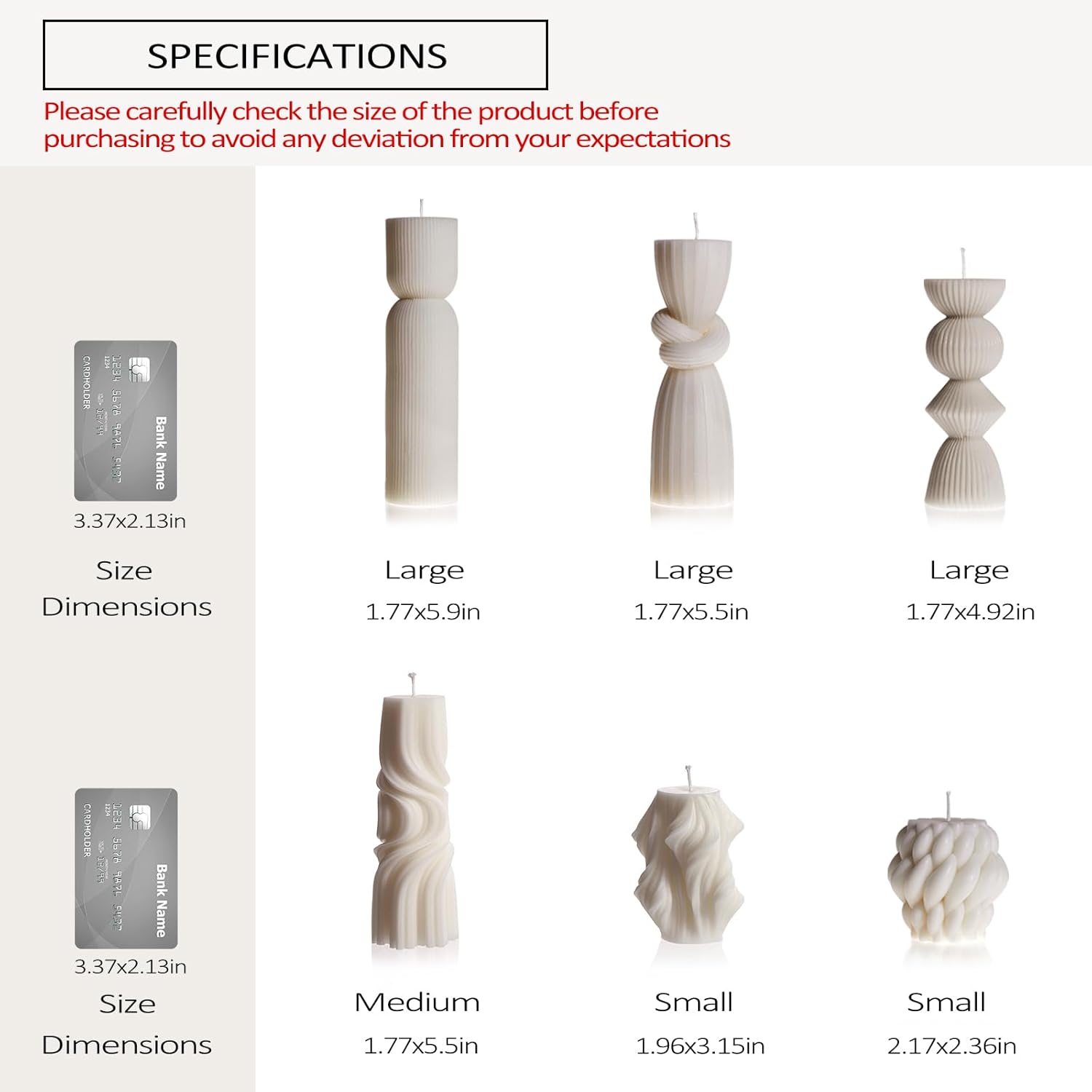 6 Pcs Small Handmade Ribbed Pillar Candle Set, Soy Wax Modern Home Decor for Living Room Bedroom, Aesthetic Table & Shelf Decor, Perfect Housewarming Gift (White, Small)