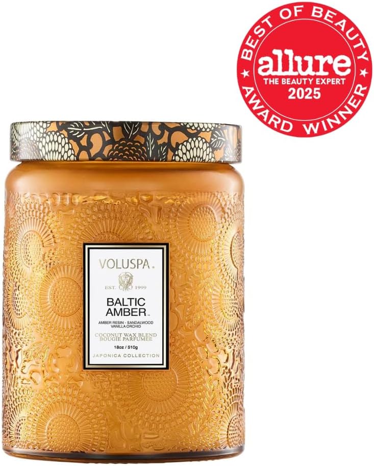 Voluspa Baltic Amber Candle, 18 oz, Coconut Wax Blend, Scented Candles for Home, 100 Hour Burn Time, Candle Jar