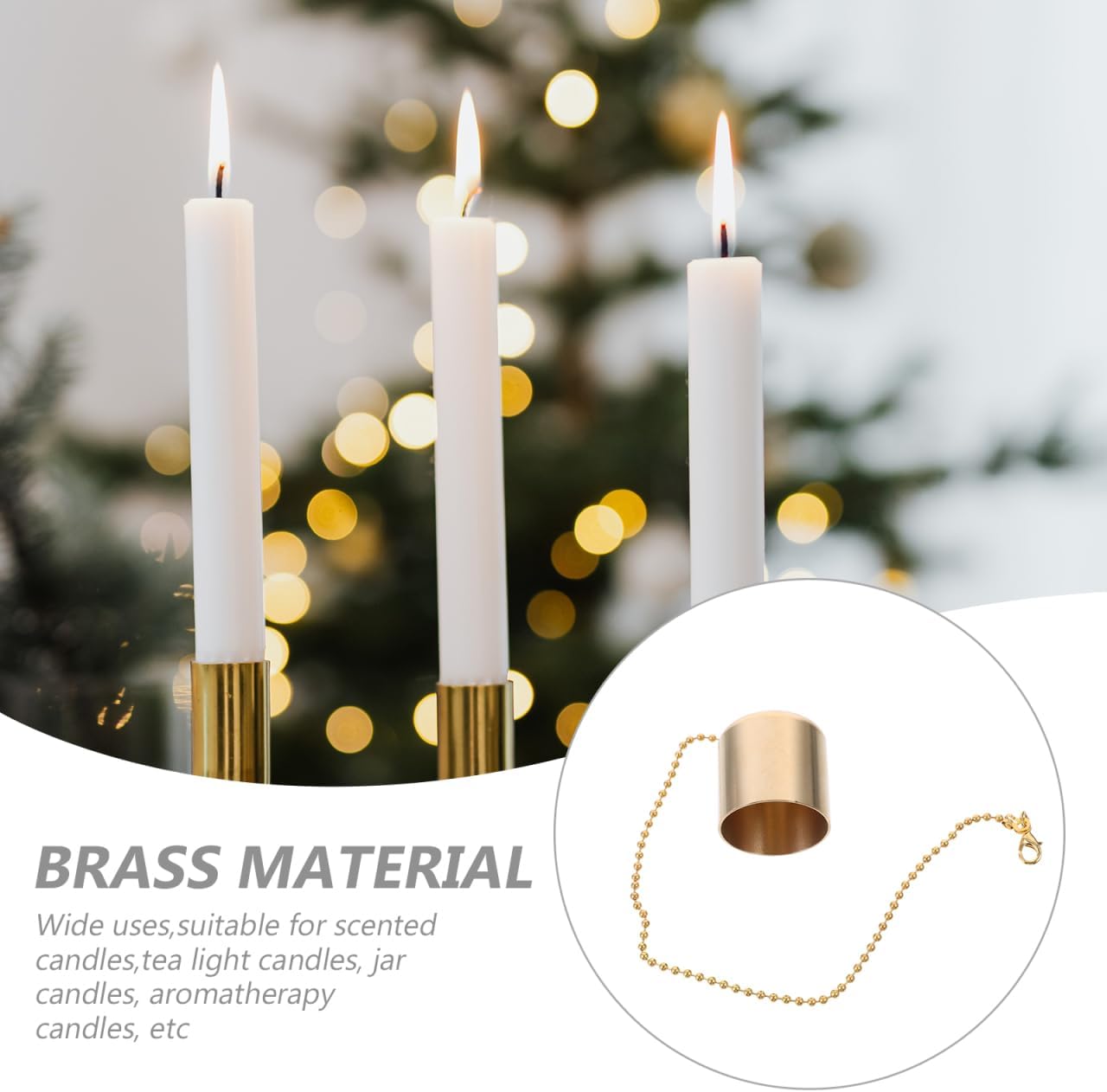 Brass Candle Extinguishers Set of 2 Small Snuffer Caps with Chain for Candle Wick Flame Safety and Scented Use Heat-Resistant Accessory for Home