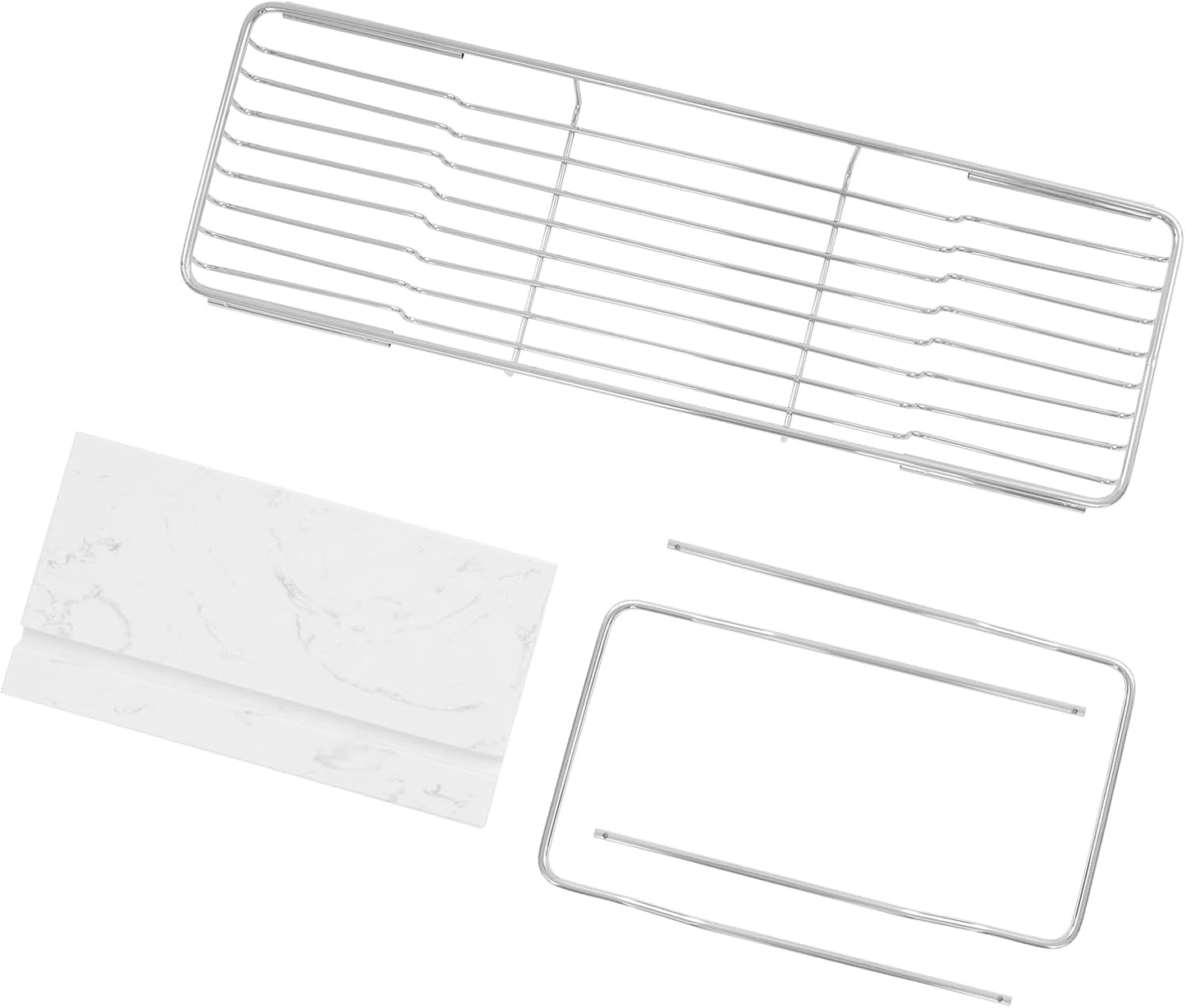 Stainless Steel Bathtub Tray with Removable Marble Board,Extendable Rectangular Bathtub Tray,Adjustable Bath Caddy Board for for Bath Bombs, Spa, Shower (Silver+White)
