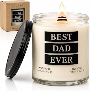 Best Dad Ever Candle, Tobacco Vanilla Scented Candle for Dad with Crackling Wood Wick, 100% Soy Wax Candle, Hand Poured Masculine Fragrance