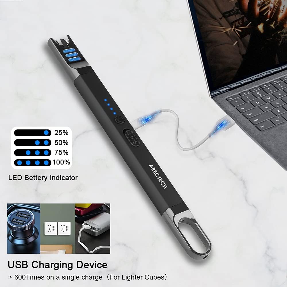 ARECTECH Electric Candle Lighter Rechargeable USB Long Gill Lighter for Candle Cooking Camping BBQs Fireworks Black